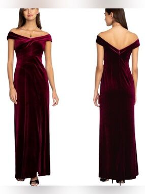 NWTs Johnny Was Burgundy Red Velvet Off Shoulder Maxi Length Formal Dress Sz 18